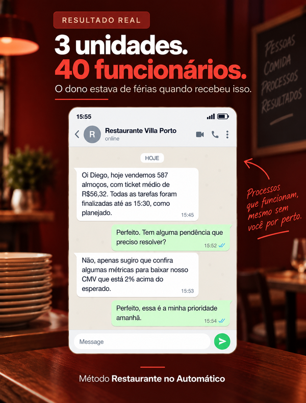 Conversa de WhatsApp mostrando o restaurante rodando sozinho